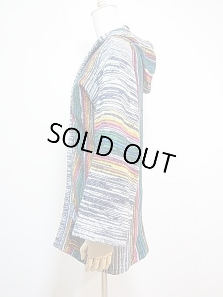 画像2: 70'S ビンテージ マルチ ストライプ フォークロア フード付き カーディガン (2)