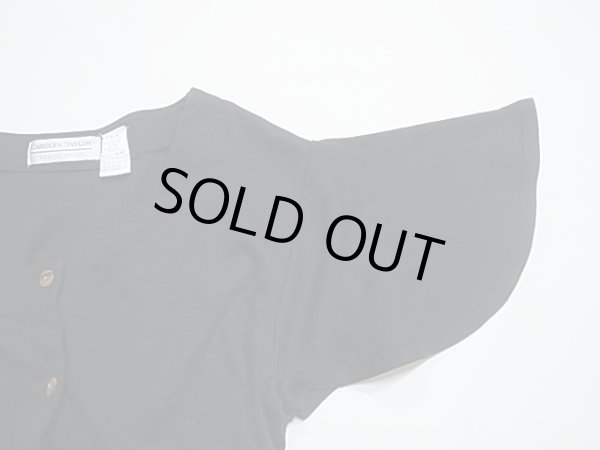 画像6: 80〜90's CAROLYN TAYLOR 前開き ウエスト レースアップ フレア スリーブ ブラック ワンピース ドレス  (6)