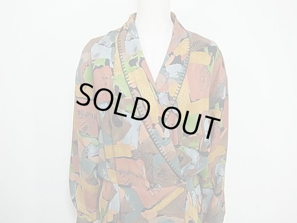 画像2: ROBBIE BEE 総柄 ショールカラー ハンドステッチ ラップ ワンピース (2)