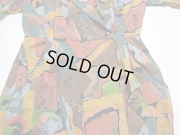 画像7: ROBBIE BEE 総柄 ショールカラー ハンドステッチ ラップ ワンピース (7)