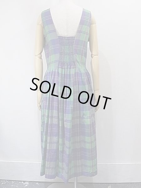 画像3: 90s VICTORIA マドラスチェック 前ボタン開き ゴムシャーリング ノースリーブ ワンピース (3)