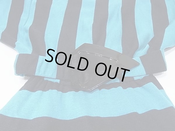 画像8: 80's sybils sisters ドルマンスリーブ ベルト付き ストライプ ワンピース ドレス (8)