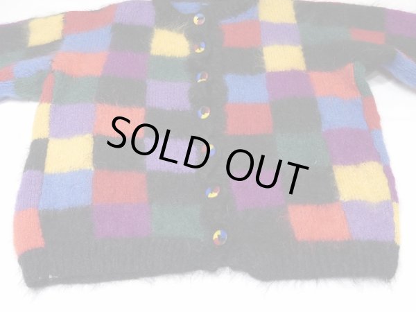 画像5: 80’s UNKNOWN ビンテージ マルチカラー ブロックチェック モヘア ニット カーディガン (5)