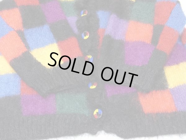 画像6: 80’s UNKNOWN ビンテージ マルチカラー ブロックチェック モヘア ニット カーディガン (6)