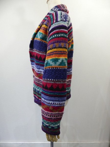 画像2: 〜90s CASUAL CORNER  ネイティブ柄 ショールカラー コンチョボタン ニット  (2)