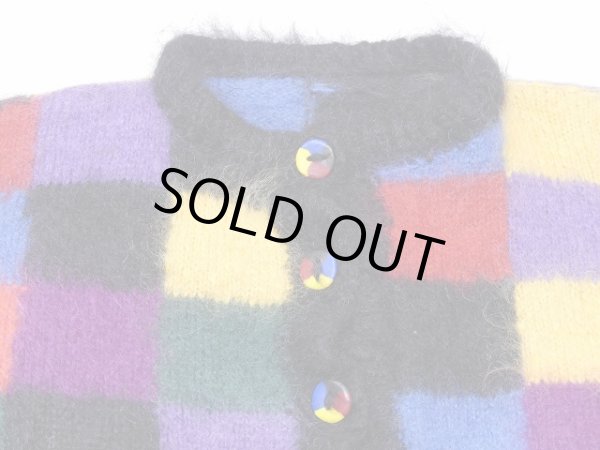 画像4: 80’s UNKNOWN ビンテージ マルチカラー ブロックチェック モヘア ニット カーディガン (4)