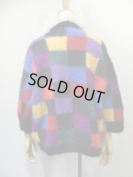 画像3: 80’s UNKNOWN ビンテージ マルチカラー ブロックチェック モヘア ニット カーディガン (3)