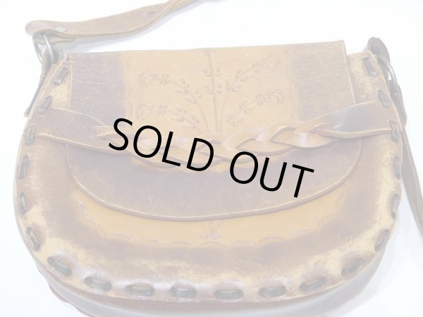 画像8: 70's ビンテージ バラ柄 型押し クラフト レザー ショルダー バッグ ポシェット (8)