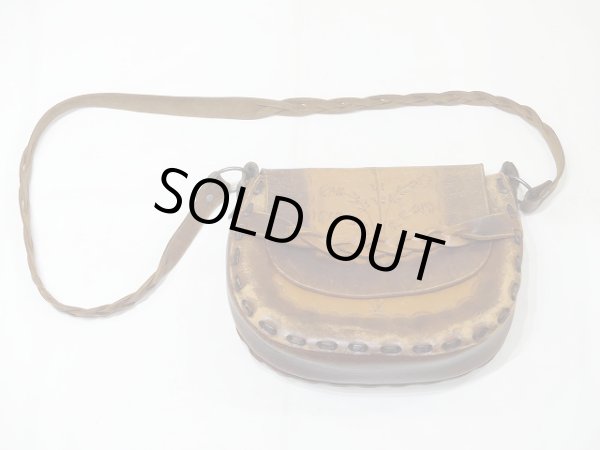 画像5: 70's ビンテージ バラ柄 型押し クラフト レザー ショルダー バッグ ポシェット (5)