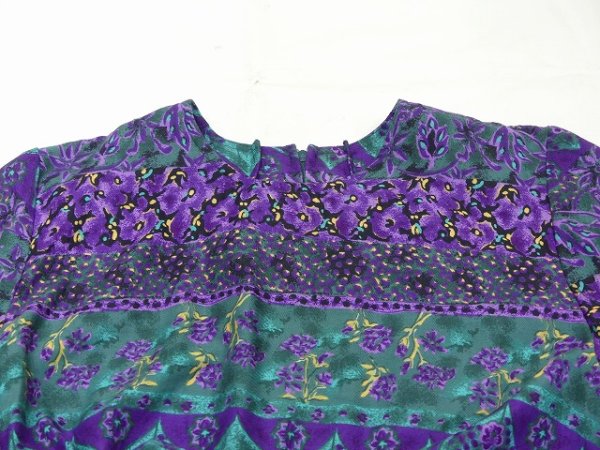 画像4: 80's UNKNOWN エスニック フォークロア ボタニカル レーヨン ワンピース (4)