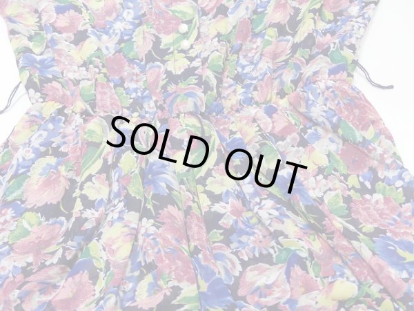 画像9: USA製 80's LISA PETITES 花柄 シフォン風 ノーカラー ワンピース (9)