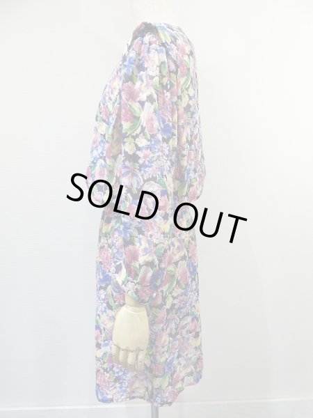 画像3: USA製 80's LISA PETITES 花柄 シフォン風 ノーカラー ワンピース (3)