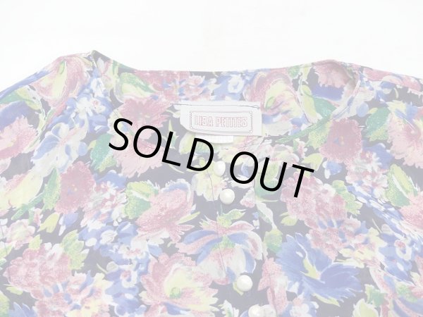 画像7: USA製 80's LISA PETITES 花柄 シフォン風 ノーカラー ワンピース (7)