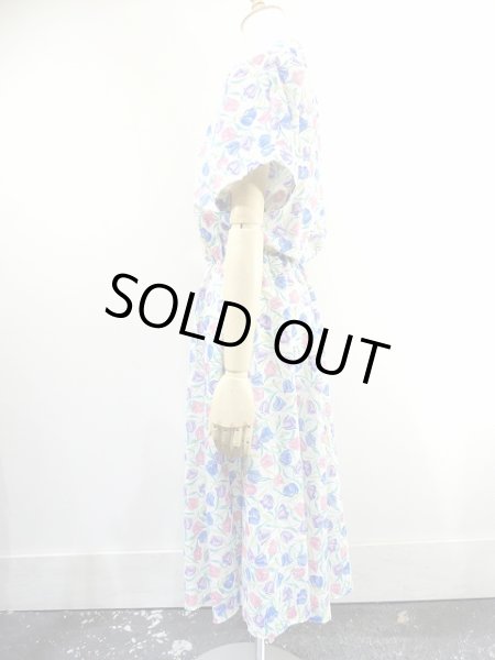 画像2: DEAD STOCK? USA製 70s Stuart Alan チューリップ柄 開襟 ドルマンスリーブ 半袖 ワンピース (2)