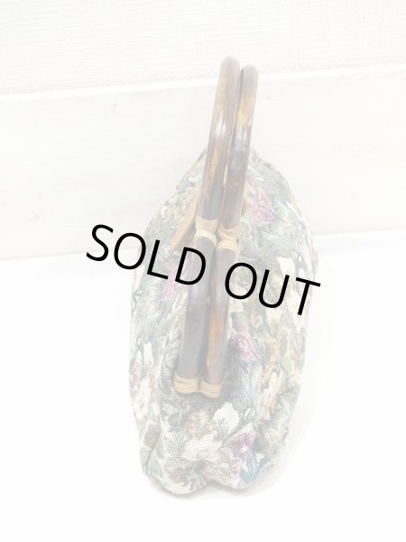 画像2: 60s ビンテージ Anjelo ゴブラン織り ウッド ハンドル ハンドバック (2)