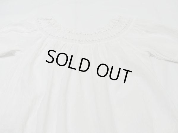 画像10: ビンテージ コットン カギ編み レース刺繍 エンブロイダリー フレア スリーブ チュニック ブラウス (10)