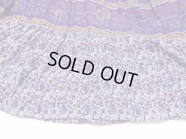 画像14: パキスタン製 70s ビンテージ Chambeli りぼんベルト付き インド綿 ゴールドスタンプ ワンピース ドレス (14)