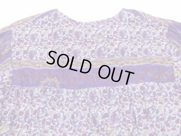 画像15: パキスタン製 70s ビンテージ Chambeli りぼんベルト付き インド綿 ゴールドスタンプ ワンピース ドレス (15)