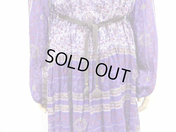 画像3: パキスタン製 70s ビンテージ Chambeli りぼんベルト付き インド綿 ゴールドスタンプ ワンピース ドレス (3)