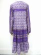 画像6: パキスタン製 70s ビンテージ Chambeli りぼんベルト付き インド綿 ゴールドスタンプ ワンピース ドレス (6)