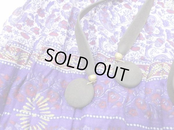 画像13: パキスタン製 70s ビンテージ Chambeli りぼんベルト付き インド綿 ゴールドスタンプ ワンピース ドレス (13)