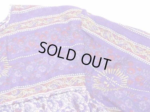 画像9: パキスタン製 70s ビンテージ Chambeli りぼんベルト付き インド綿 ゴールドスタンプ ワンピース ドレス (9)