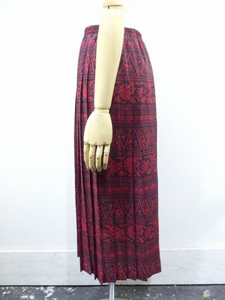 画像2: 90s LESLIE FAY エスニック 柄 ウエストゴム プリーツ スカート (2)