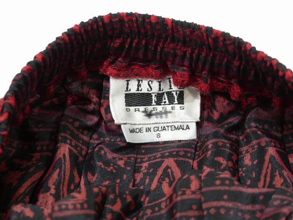 画像4: 90s LESLIE FAY エスニック 柄 ウエストゴム プリーツ スカート (4)