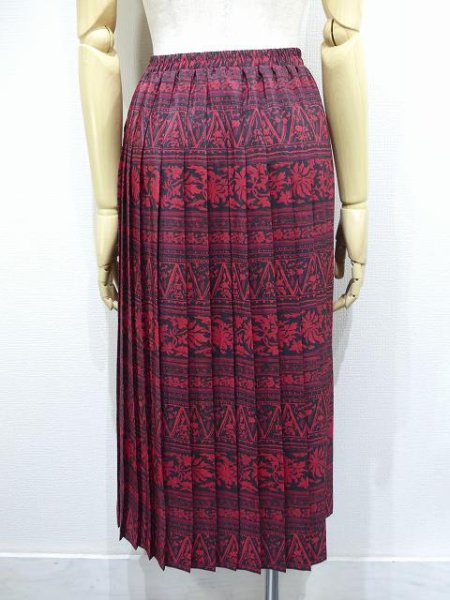 画像3: 90s LESLIE FAY エスニック 柄 ウエストゴム プリーツ スカート (3)