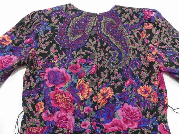 画像11: 80s JESSICA HOWARD 花柄 ペーズリー 後ろ開き パフスリーブ 五分袖 ワンピース ドレス (11)