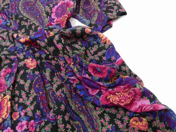 画像9: 80s JESSICA HOWARD 花柄 ペーズリー 後ろ開き パフスリーブ 五分袖 ワンピース ドレス (9)