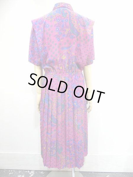 画像4: 〜80s UNKNOWN ペーズリー 花 柄 プリーツ スカート ワンピース ドレス (4)