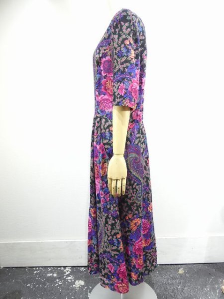 画像3: 80s JESSICA HOWARD 花柄 ペーズリー 後ろ開き パフスリーブ 五分袖 ワンピース ドレス (3)