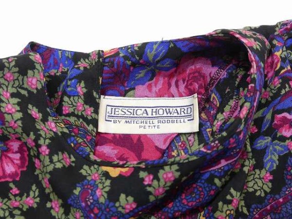 画像5: 80s JESSICA HOWARD 花柄 ペーズリー 後ろ開き パフスリーブ 五分袖 ワンピース ドレス (5)