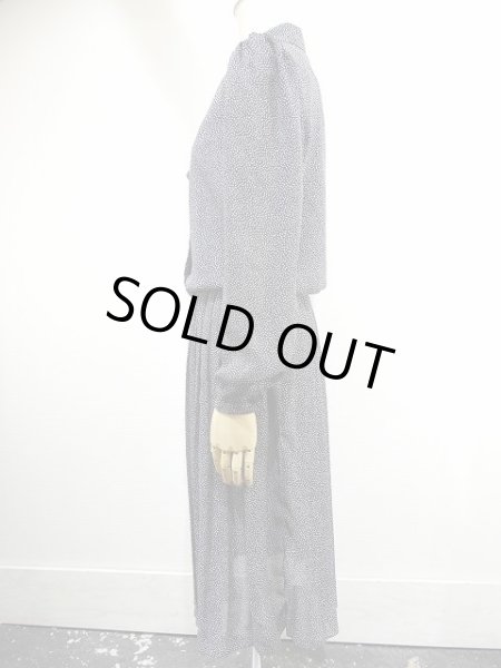 画像3: USA製 70〜80s Breli スカーフループ 付き オープンカラー ピン ドット プリーツ ワンピース (3)