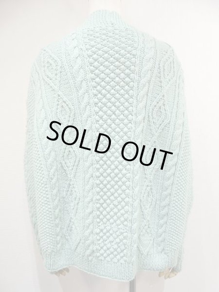 画像3:  ビンテージ ケーブル編み エメラルドグリーン アラン ニット カーディガン セーター (3)