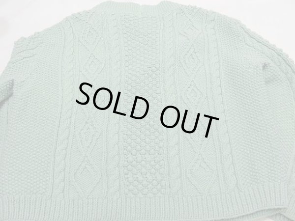 画像7:  ビンテージ ケーブル編み エメラルドグリーン アラン ニット カーディガン セーター (7)