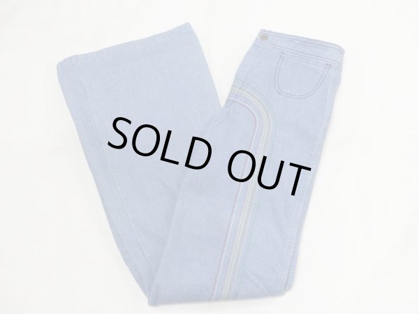 画像4: 70s ビンテージ PLUSH BOTTOMS レインボー カラー ステッチ ライト オンス フレア デニム パンツ ベルボトム (4)