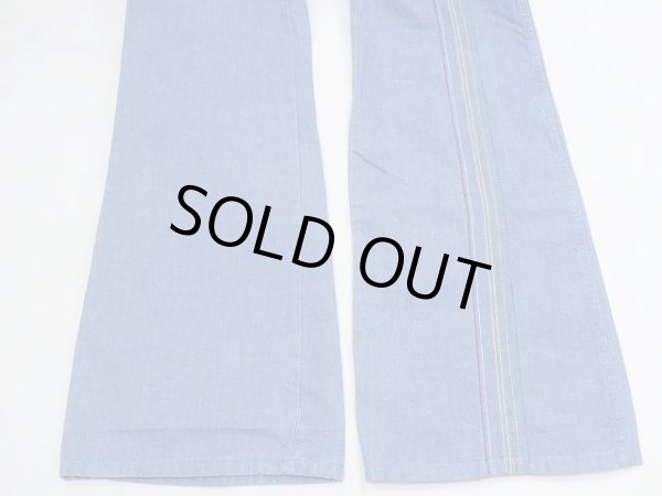 画像10: 70s ビンテージ PLUSH BOTTOMS レインボー カラー ステッチ ライト オンス フレア デニム パンツ ベルボトム (10)