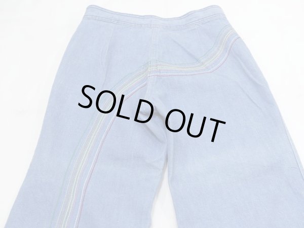 画像11: 70s ビンテージ PLUSH BOTTOMS レインボー カラー ステッチ ライト オンス フレア デニム パンツ ベルボトム (11)