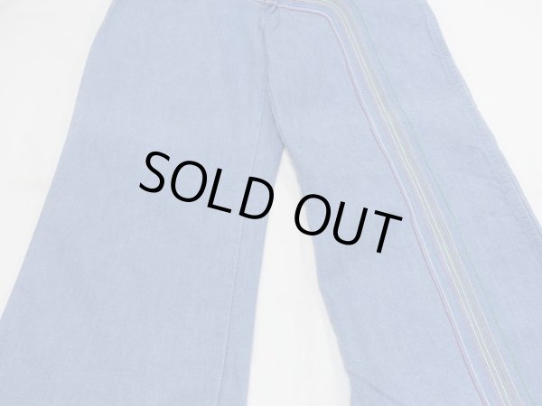 画像9: 70s ビンテージ PLUSH BOTTOMS レインボー カラー ステッチ ライト オンス フレア デニム パンツ ベルボトム (9)