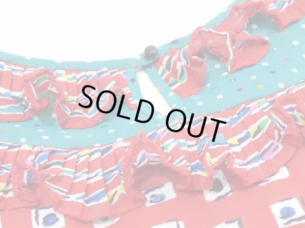 画像10: USA製 80s Susan Freis 総柄 フリル ビンテージ ワンピース ドレス (10)