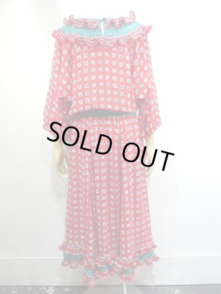 画像4: USA製 80s Susan Freis 総柄 フリル ビンテージ ワンピース ドレス (4)