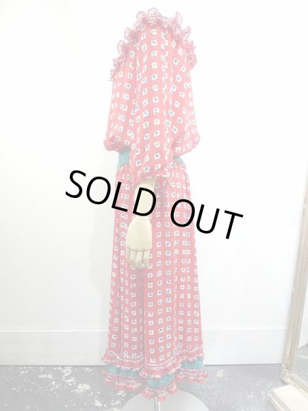 画像3: USA製 80s Susan Freis 総柄 フリル ビンテージ ワンピース ドレス (3)