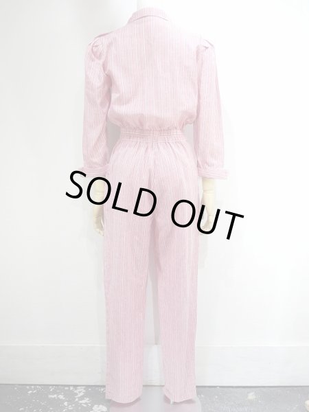 画像3: 〜80s Jody ギャザースリーブ オープンカラー ストライプ ジャンプスーツ  オールインワン (3)