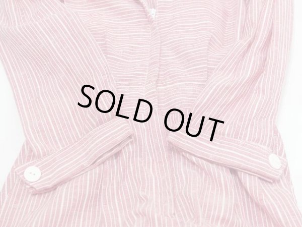 画像9: 〜80s Jody ギャザースリーブ オープンカラー ストライプ ジャンプスーツ  オールインワン (9)