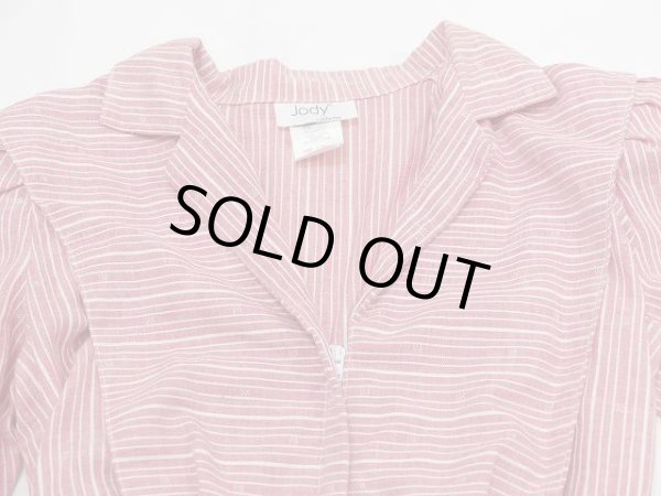 画像6: 〜80s Jody ギャザースリーブ オープンカラー ストライプ ジャンプスーツ  オールインワン (6)