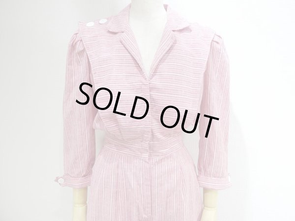 画像4: 〜80s Jody ギャザースリーブ オープンカラー ストライプ ジャンプスーツ  オールインワン (4)