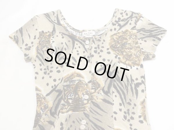 画像6: USA製 80〜90s La Fete 虎、ヒョウ、ライオン 猛獣 アニマル プリント 前開き風 カットソー ロング マキシ ワンピース (6)