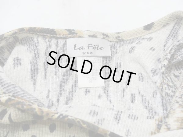 画像5: USA製 80〜90s La Fete 虎、ヒョウ、ライオン 猛獣 アニマル プリント 前開き風 カットソー ロング マキシ ワンピース (5)